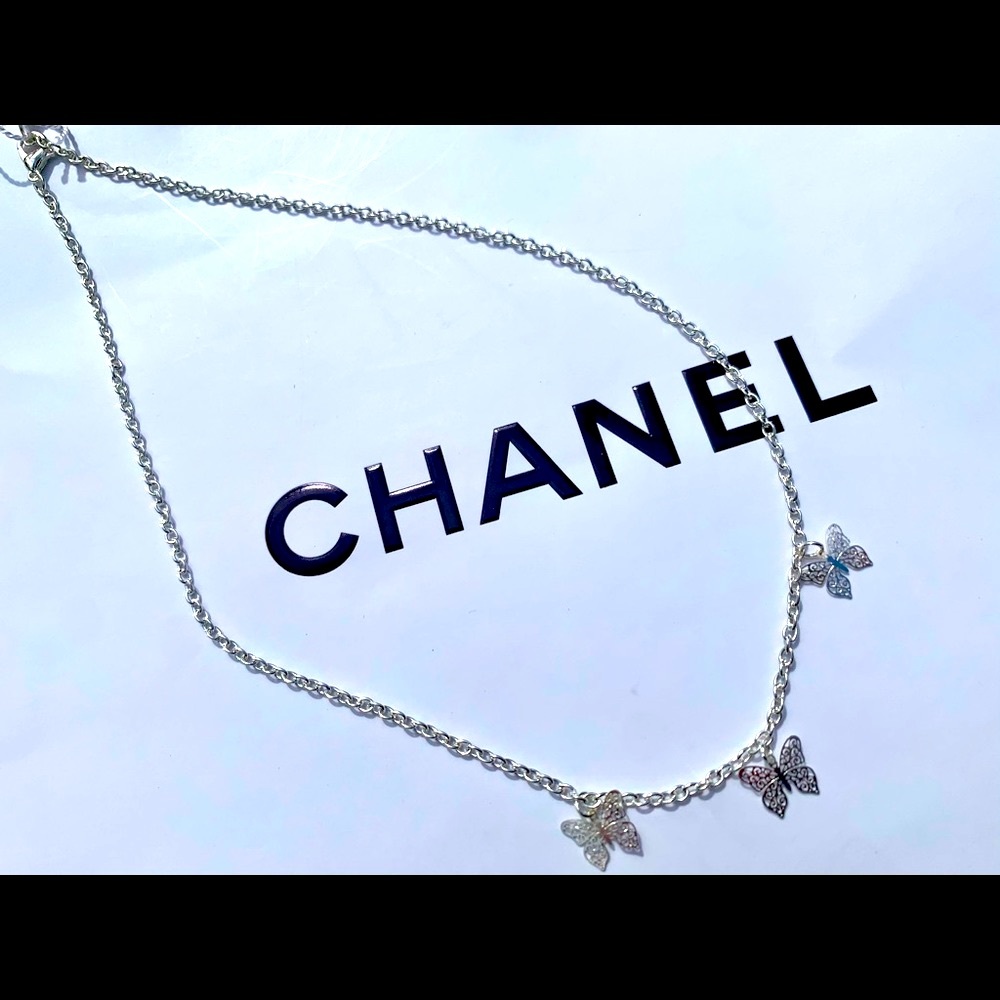 Handmade silver tone butterfly necklace